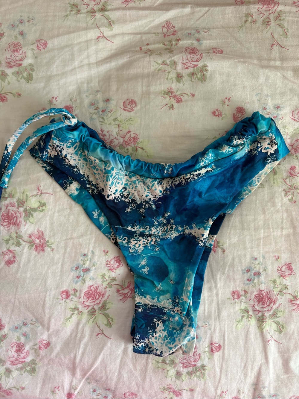 dkoko Women’s Blue Vibrant Floral Tie-Side Bikini Bottom
